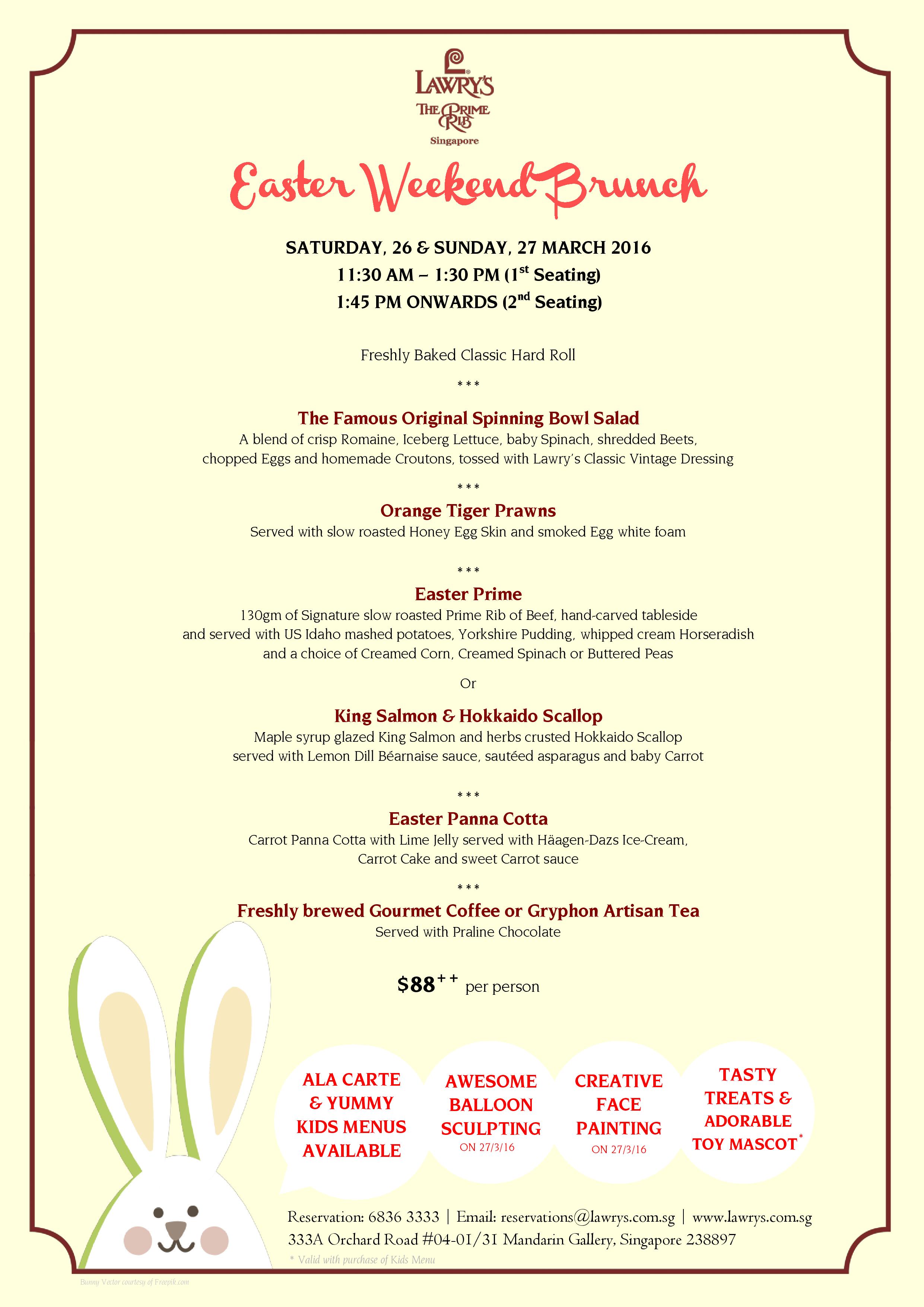 Lawry’s Easter Menu 2016